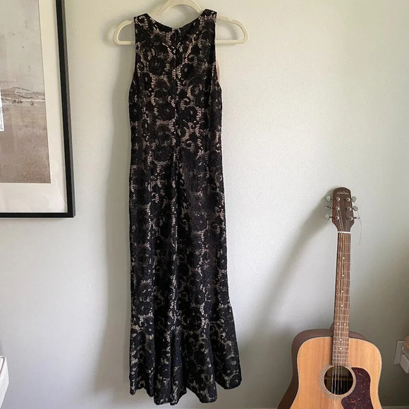 LAUREN by Ralph Lauren Black Classic Elegant Lace  Mermaid Midi Dress Size 8 - Picture 3 of 13